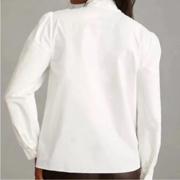 Anthropologie Mare Mare White Puff Sleeve Blouse with Oversized Bow - Picture 3 of 15